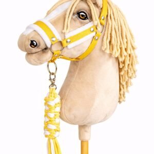 Rinkinys Hobby Horse: apynasris A3 su baltu kailiuku + pavadėlis iš virvės - balta-geltona