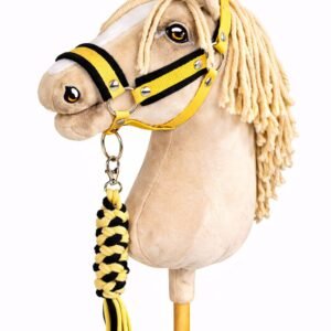 Rinkinys Hobby Horse: apynasris A3 su juodu kailiuku + pavadėlis iš virvės - juoda-geltona