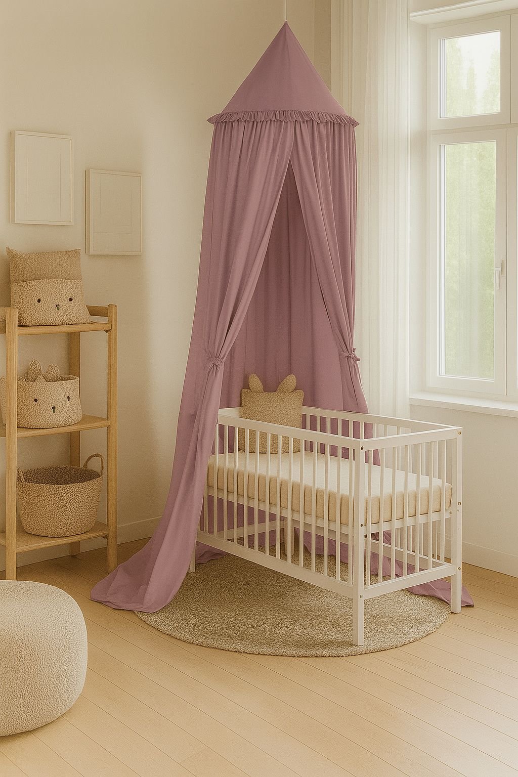 Kabantis medvilninis baldakimas vaikų kambariui – pastelinė violetinė - Image 5