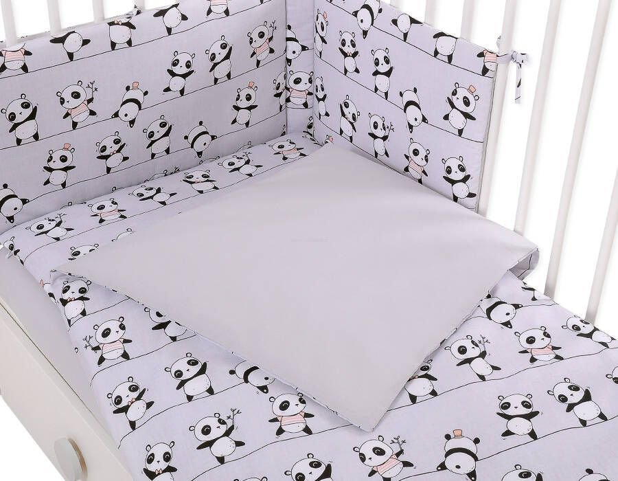 Kūdikio patalynės komplektas iš medvilnės, 2 dalių, 120x90 cm - pilka panda - Image 3