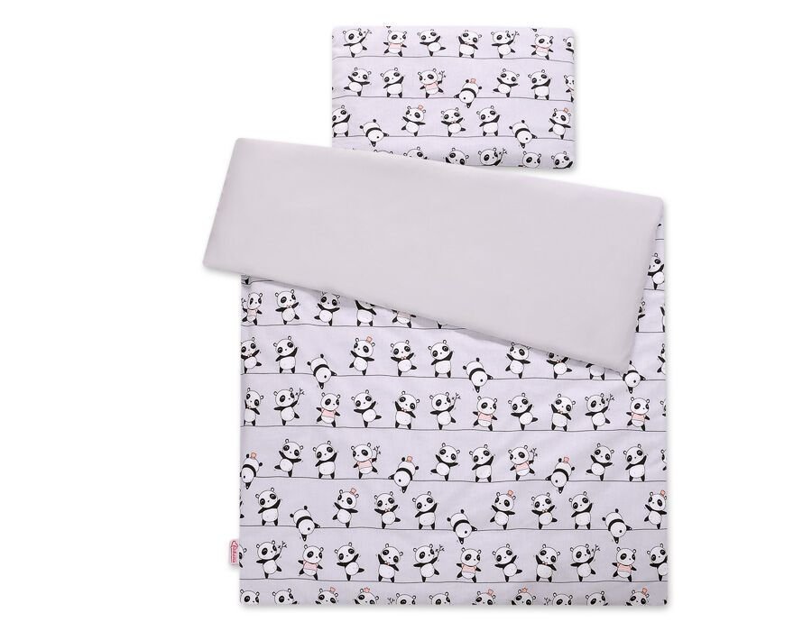 Kūdikio patalynės komplektas iš medvilnės, 2 dalių, 120x90 cm - pilka panda - Image 4