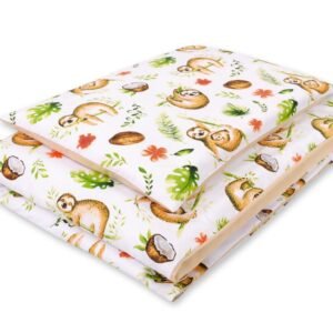Baby cotton bedding set 2-pcs 135x100 cm- sloths  beige/beige