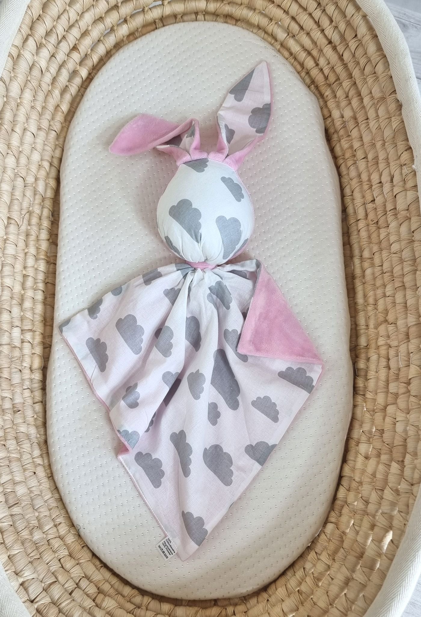DOUDOU meilus dvipusis triušiukas iš medvilnės ir minky - Pilki debesėliai - rožinė - Image 3