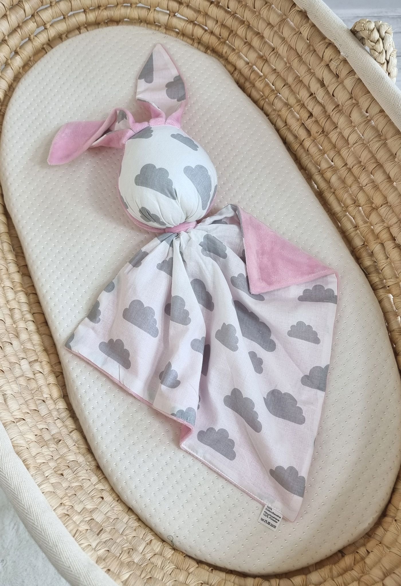 DOUDOU meilus dvipusis triušiukas iš medvilnės ir minky - Pilki debesėliai - rožinė - Image 4
