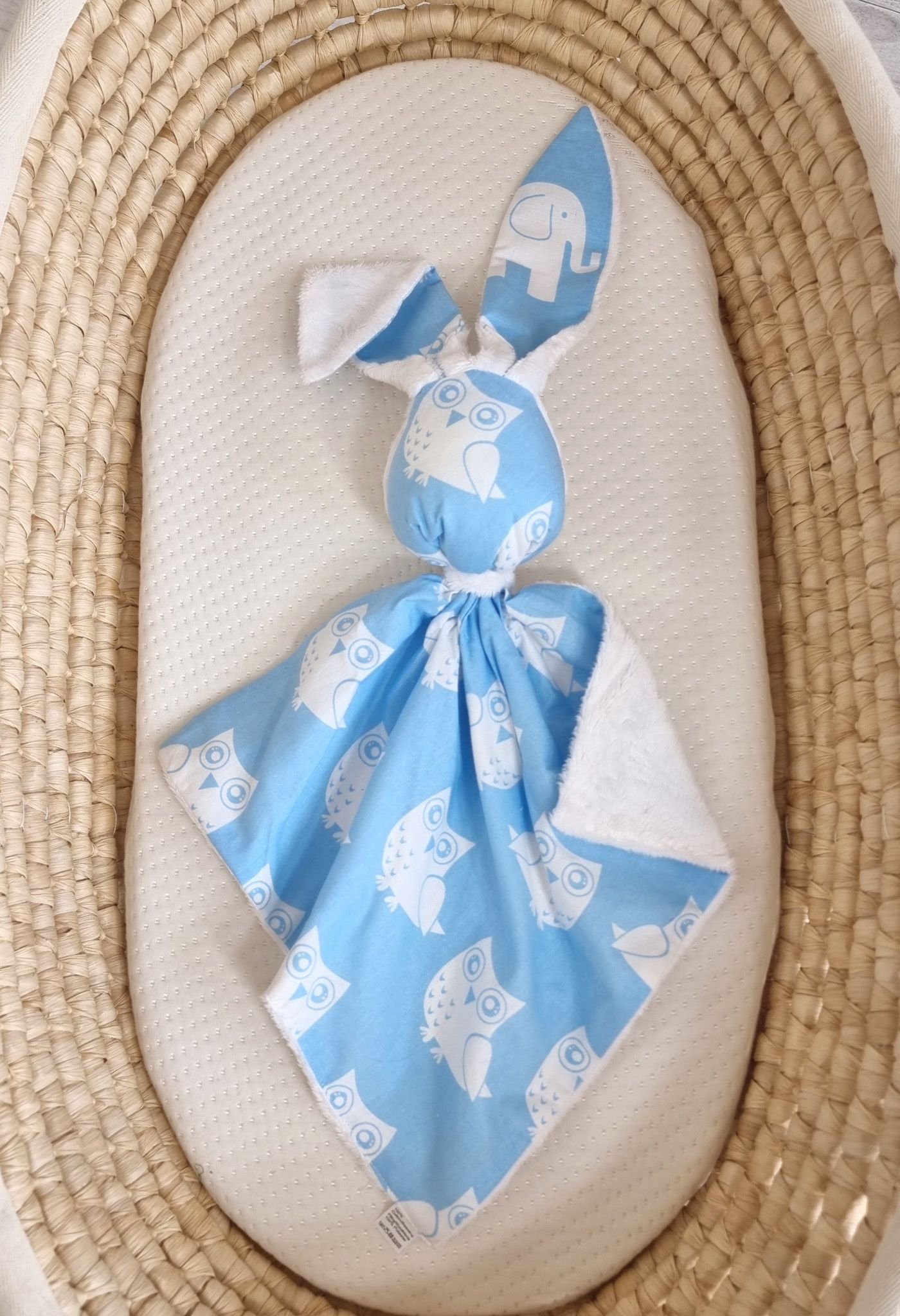 DOUDOU meilus dvipusis triušiukas iš medvilnės ir minky - Mėlynos pelėdos - balta - Image 3