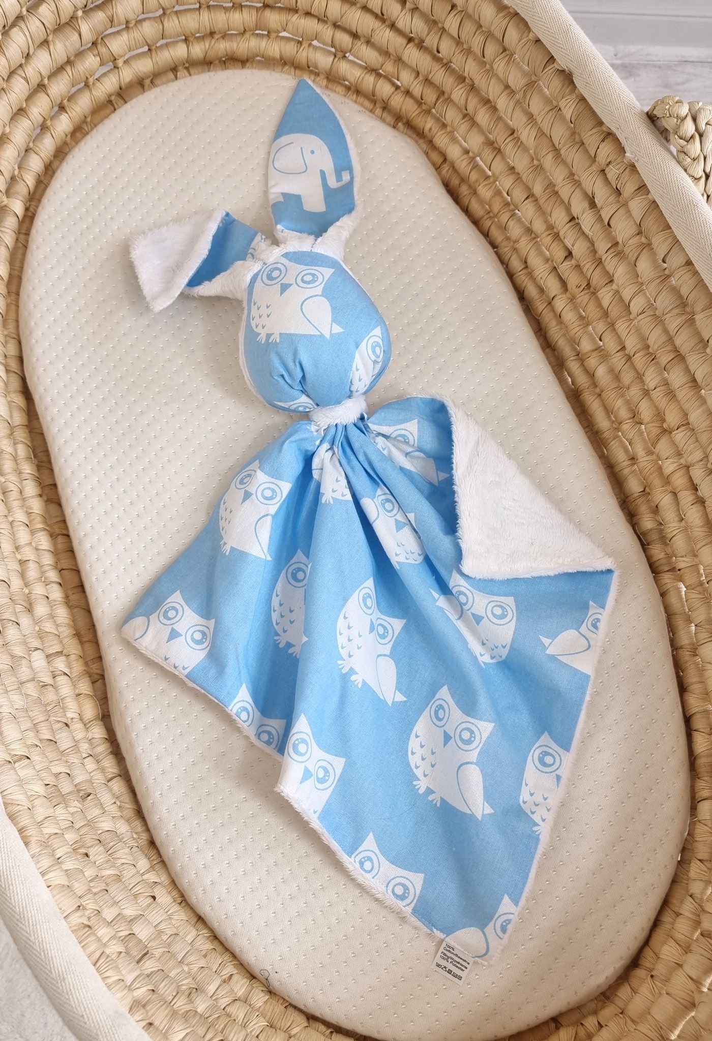 DOUDOU meilus dvipusis triušiukas iš medvilnės ir minky - Mėlynos pelėdos - balta - Image 4