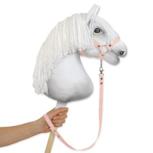 Pavadėlis hobby horse žirgeliui iš juostelės - pudros rožinė
