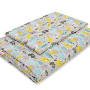 Bedding set 2-pcs with filling 120x90 cm - gray-mint animals