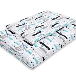 Bedding set 2-pcs with filling - gray and turquoise cars