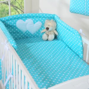 Bedding set 2-pcs 120x90 - Hanging Hearts white dots on turquoise