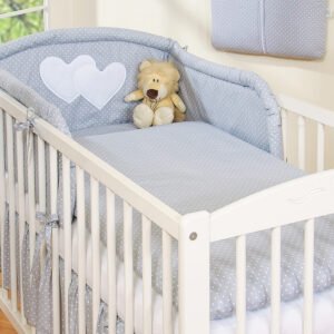 Bedding set 2-pcs 120x90 - Hanging Hearts white polka dots on grey