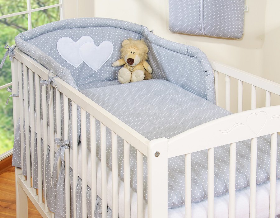 Bedding set 2-pcs 120x90 - Hanging Hearts white polka dots on grey