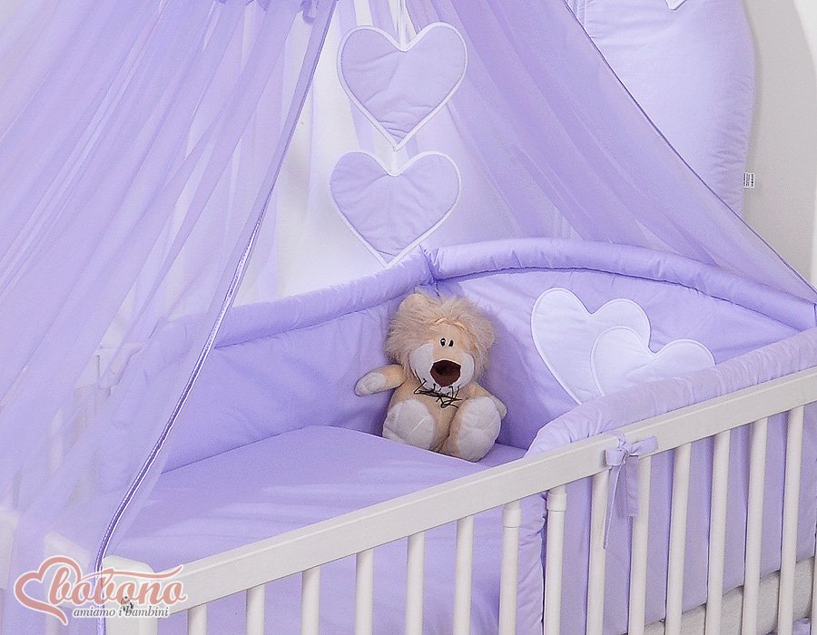 Patalynės komplektas, 5 dalių, su tinkleliu nuo uodų – Hanging Hearts, alyvinė - Image 2