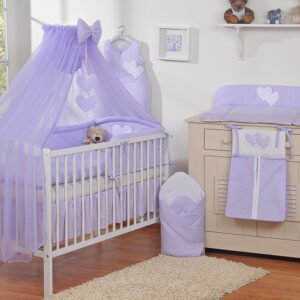 Patalynės komplektas, 5 dalių, su tinkleliu nuo uodų – Hanging Hearts, alyvinė