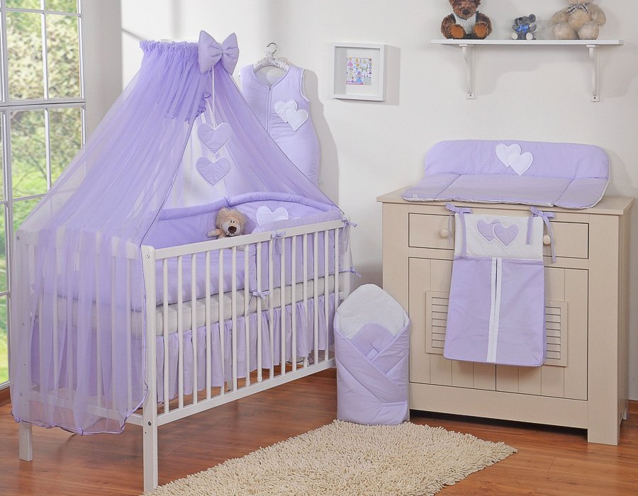 Patalynės komplektas, 5 dalių, su tinkleliu nuo uodų – Hanging Hearts, alyvinė
