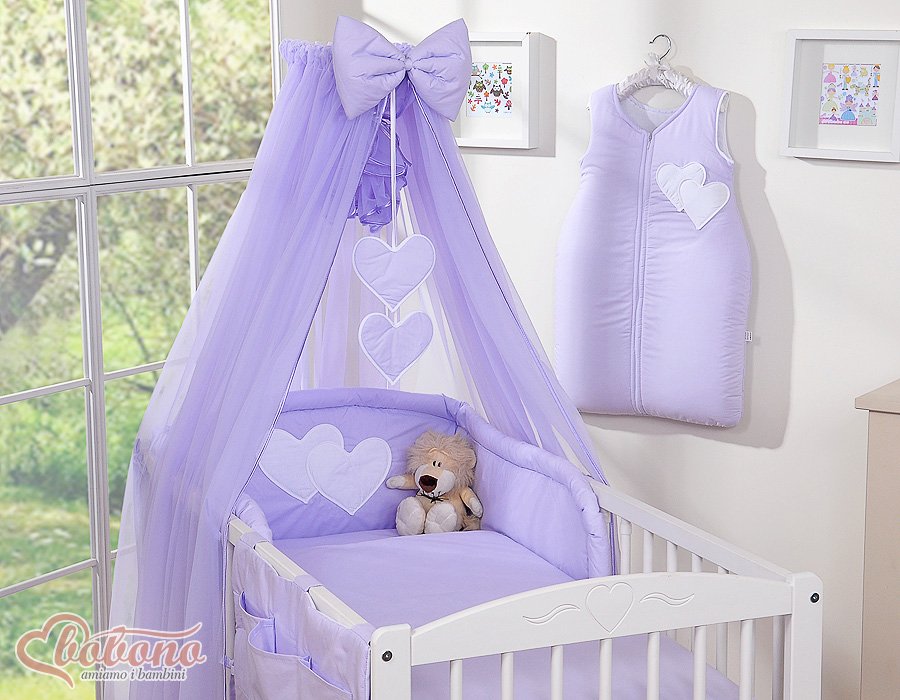 Patalynės komplektas, 5 dalių, su tinkleliu nuo uodų – Hanging Hearts, alyvinė - Image 9