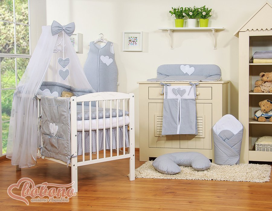 Patalynės komplektas, 5 dalių, su tinkleliu nuo uodų – Hanging Hearts, balti žirneliai ant pilko fono - Image 6