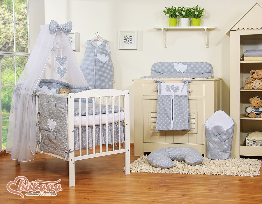 Patalynės komplektas, 5 dalių, su tinkleliu nuo uodų – Hanging Hearts, balti žirneliai ant pilko fono - Image 15