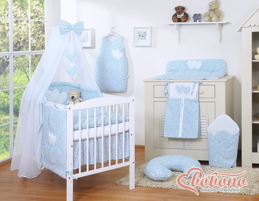 Patalynės komplektas, 5 dalių, su tinkleliu nuo uodų – Hanging Hearts, mažos mėlynos gėlytės - Image 10