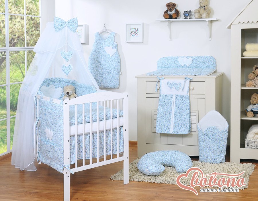 Patalynės komplektas, 5 dalių, su tinkleliu nuo uodų – Hanging Hearts, mažos mėlynos gėlytės - Image 14