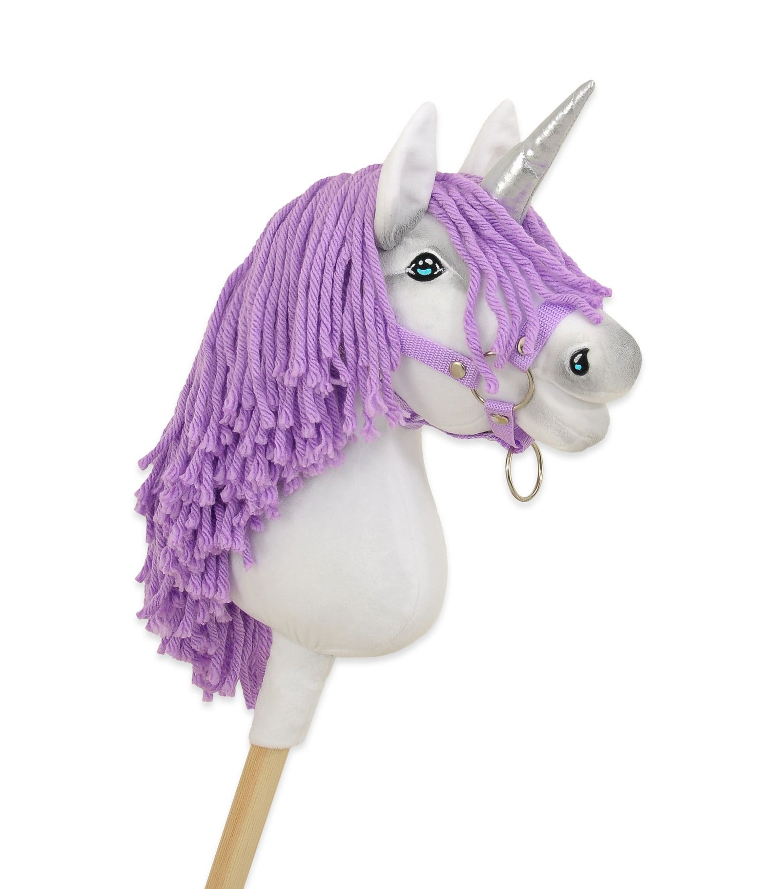 Hobby Horse vienaragis ant lazdos - baltos spalvos su alyviniais karčiais ir sidabriniu ragu A4 - Image 3