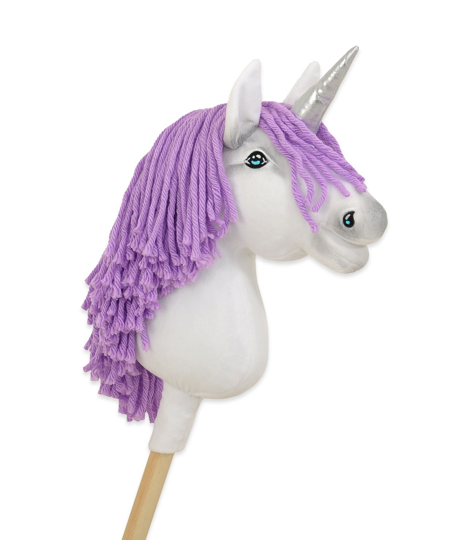 Hobby Horse vienaragis ant lazdos - baltos spalvos su alyviniais karčiais ir sidabriniu ragu A4 - Image 4