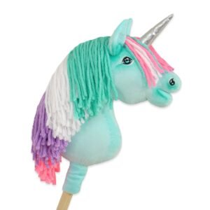 Hobby Horse vienaragis ant lazdos – mėtų spalvos, su spalvotu karčiu ir sidabriniu ragu, A4