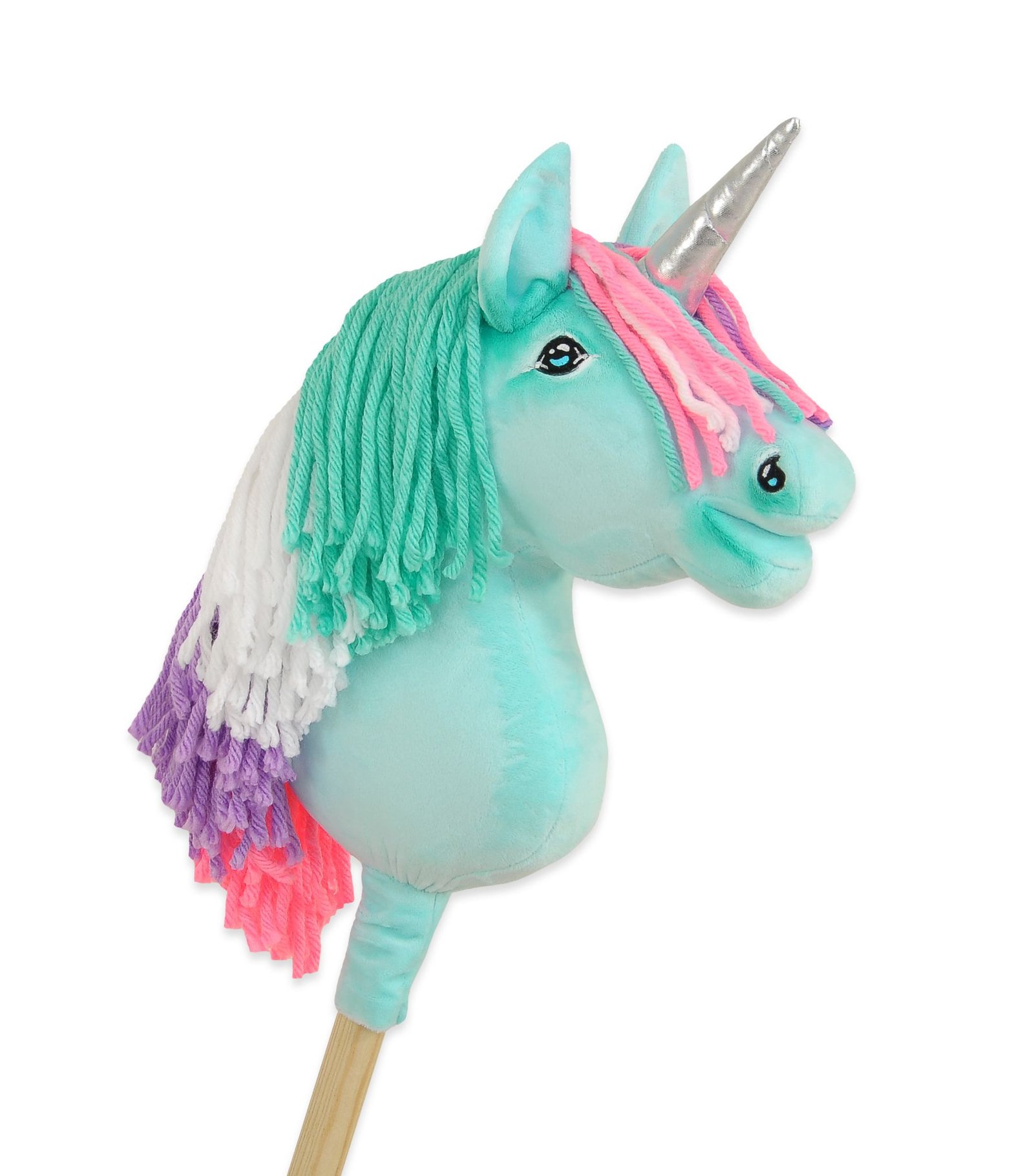 Hobby Horse vienaragis ant lazdos – mėtų spalvos, su spalvotu karčiu ir sidabriniu ragu, A4 - Image 4