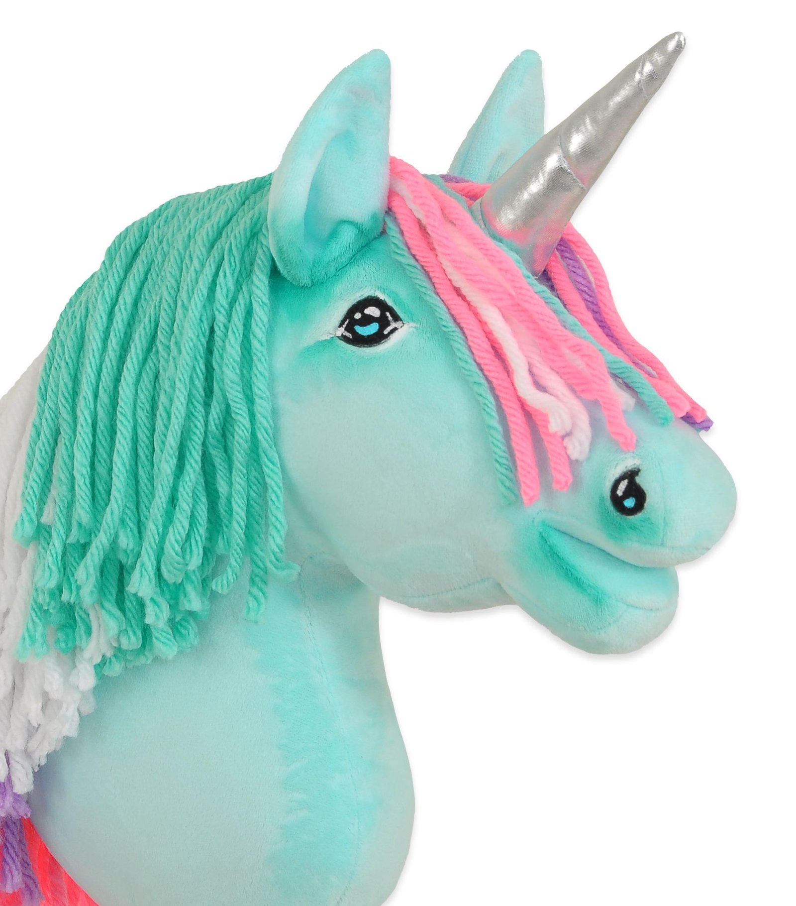 Hobby Horse vienaragis ant lazdos – mėtų spalvos, su spalvotu karčiu ir sidabriniu ragu, A4 - Image 5