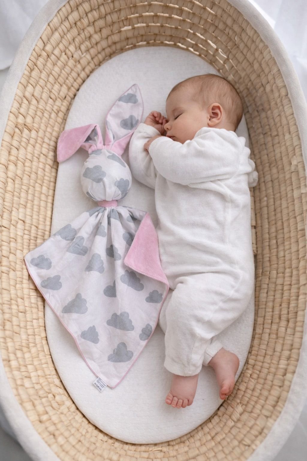 DOUDOU meilus dvipusis triušiukas iš medvilnės ir minky - Pilki debesėliai - rožinė - Image 5