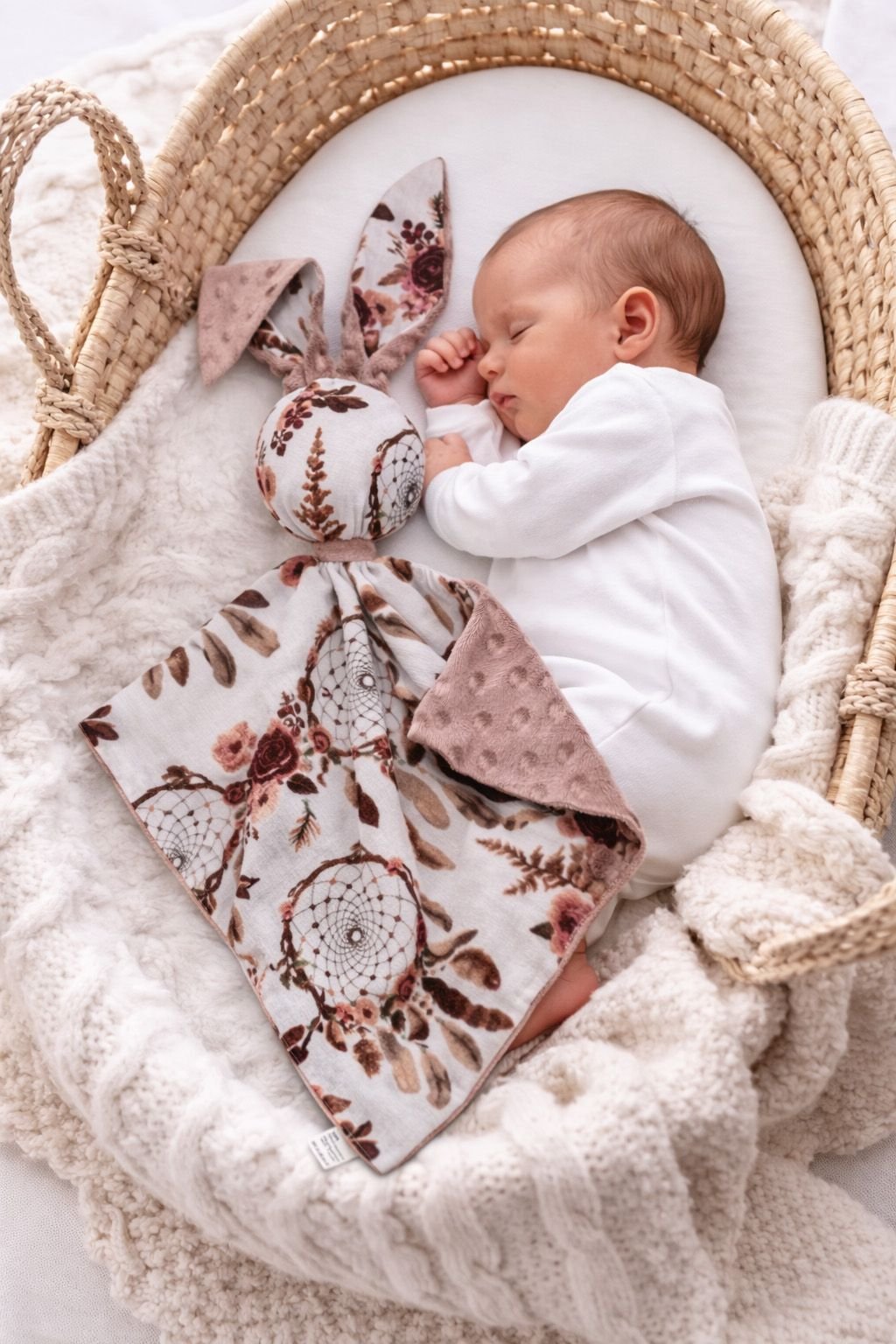 DOUDOU meilus dvipusis triušiukas iš medvilnės ir minky - Gėlėtos sapnų gaudyklės - dulsvai rožinė - Image 5