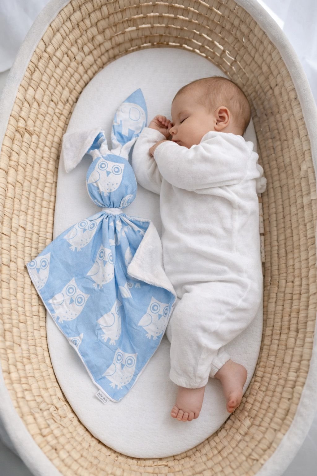 DOUDOU meilus dvipusis triušiukas iš medvilnės ir minky - Mėlynos pelėdos - balta - Image 5