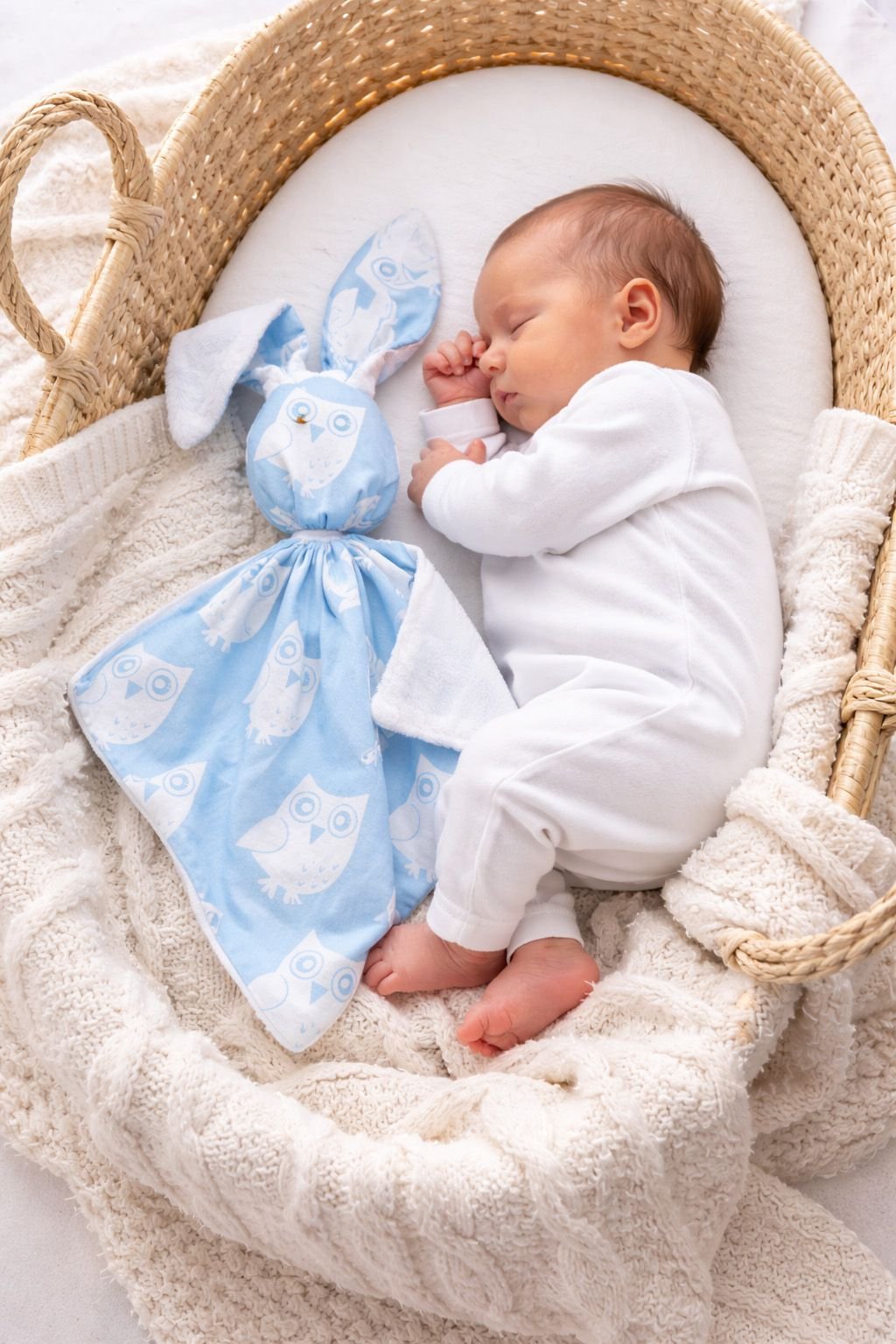 DOUDOU meilus dvipusis triušiukas iš medvilnės ir minky - Mėlynos pelėdos - balta - Image 6