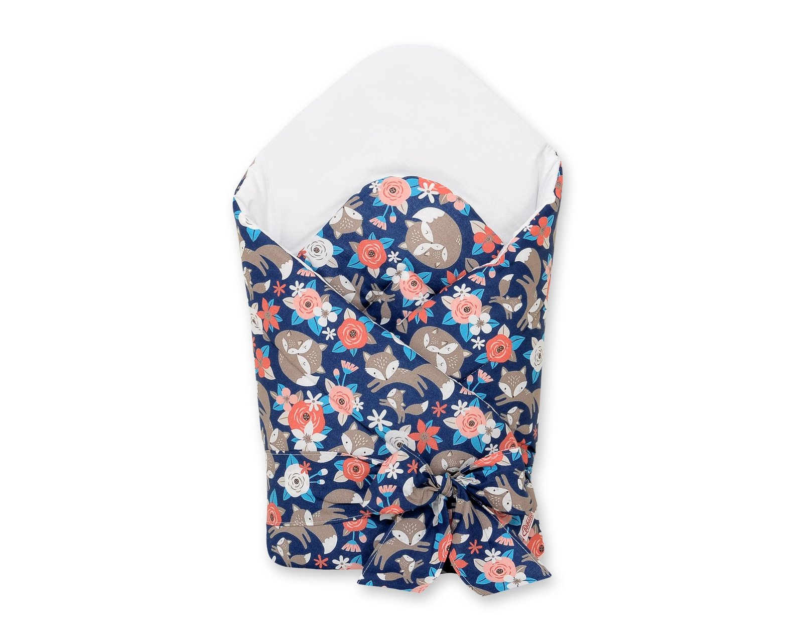 Baby nest 2in1 with stiffening with bow - fox family on blue