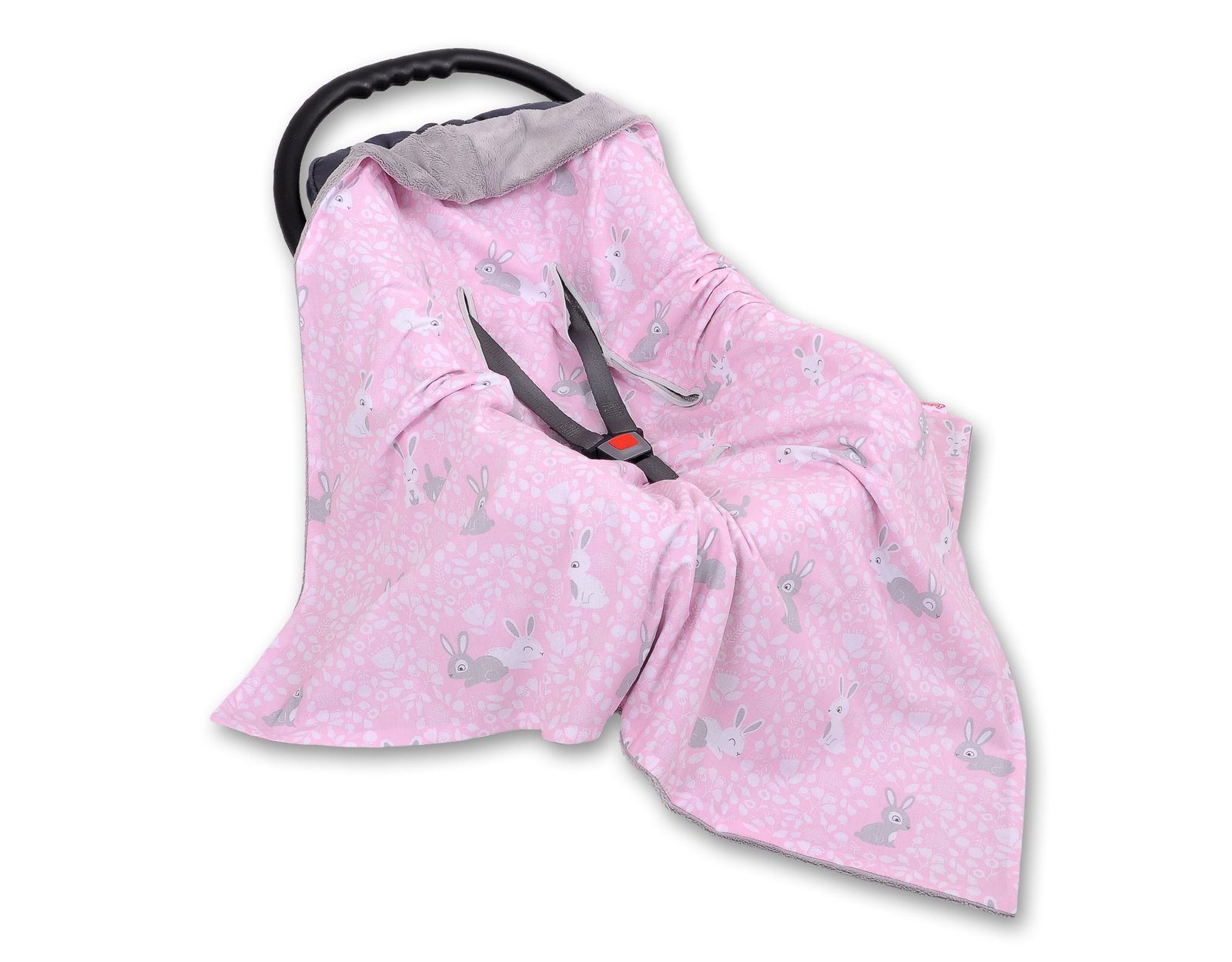 Didelė dvipusė antklodė kūdikiams į automobilinę kėdutę – triušiukai, rožinė - Image 3