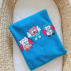 Polar fleece blanket for babies - Owls Bigi Zibi & Adele- turquoise