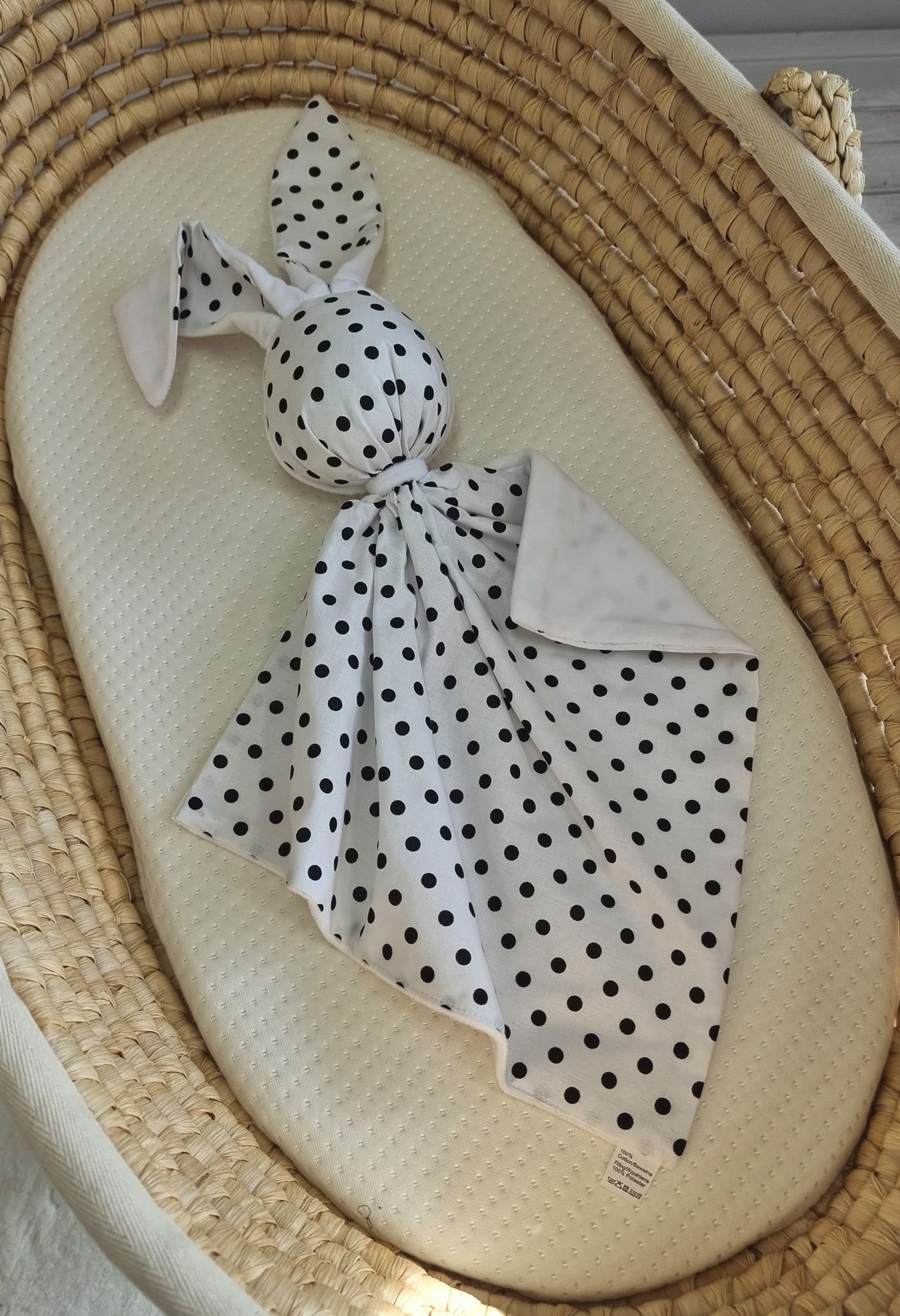 DOUDOU meilus dvipusis triušiukas iš medvilnės ir minky - Juodi taškeliai - balta - Image 4