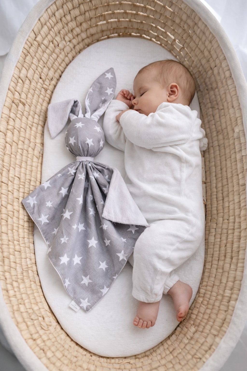 DOUDOU meilus dvipusis triušiukas iš medvilnės ir minky - Pilkos žvaigždutės - balta - Image 3