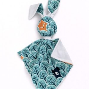 DOUDOU dvipusis meilus kiškutis iš medvilnės ir minky audinio - Mėtinis miškas - balta