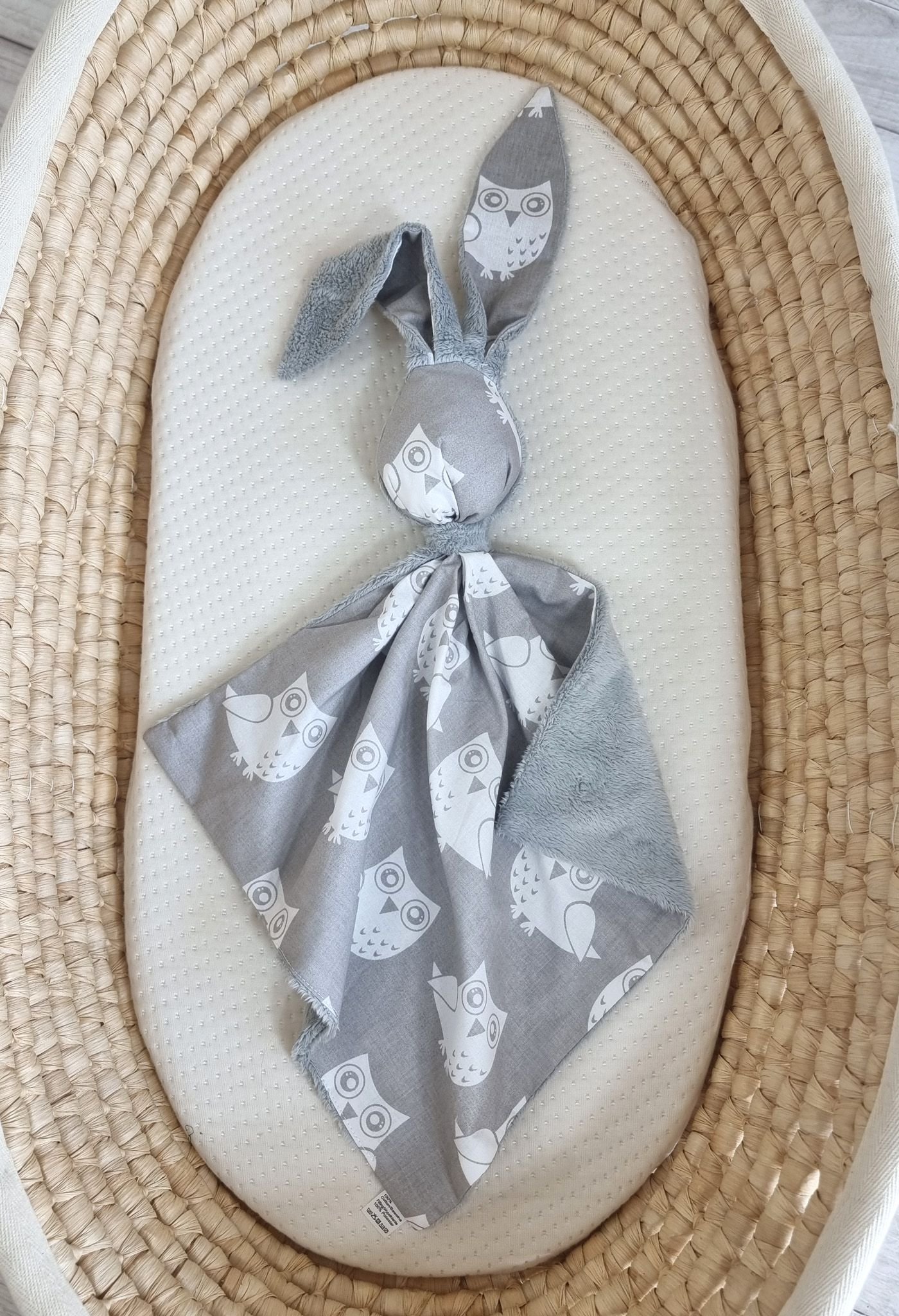 DOUDOU meilus dvipusis triušiukas iš medvilnės ir minky - Pilkos pelėdos - pilka - Image 3