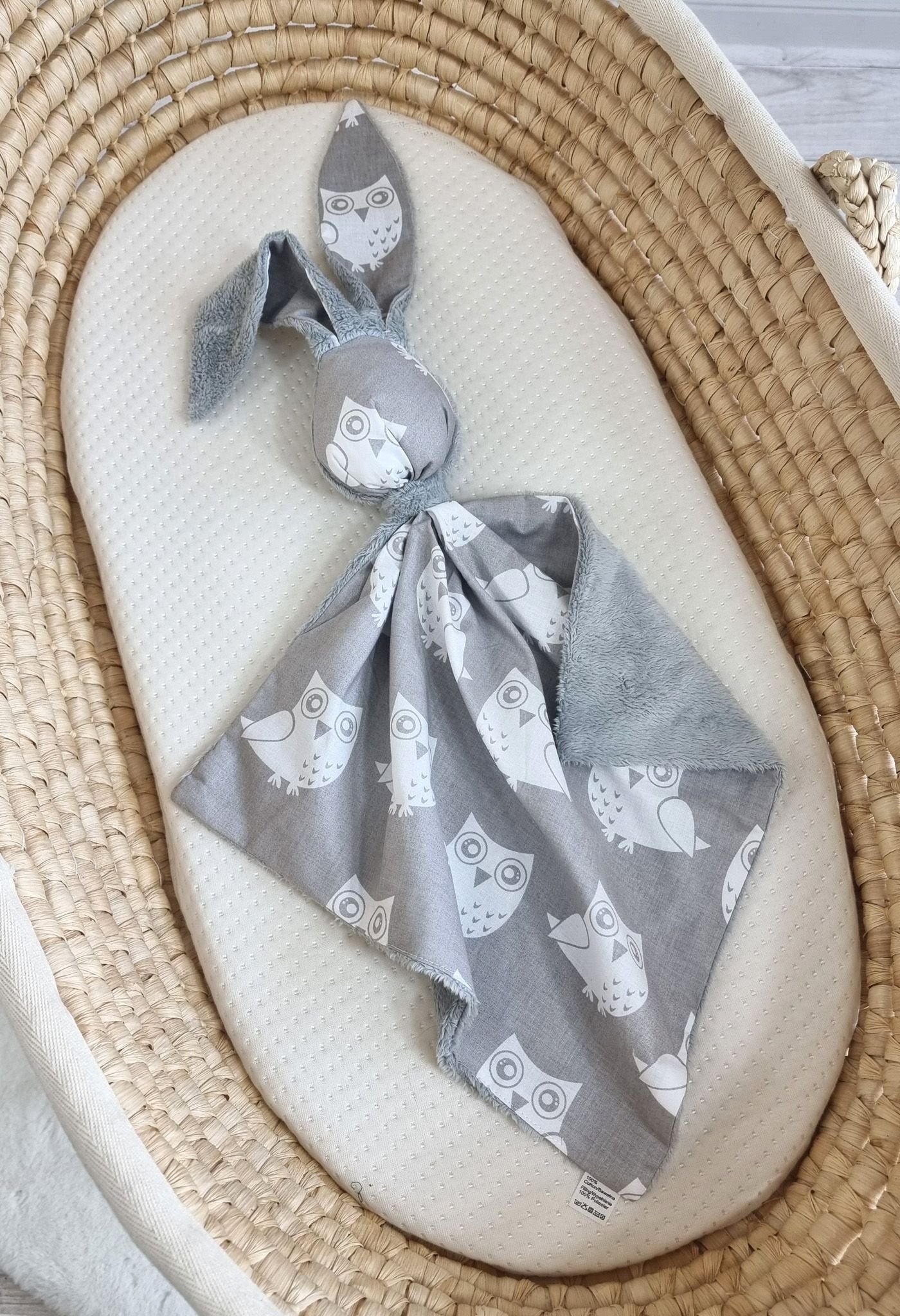 DOUDOU meilus dvipusis triušiukas iš medvilnės ir minky - Pilkos pelėdos - pilka - Image 4