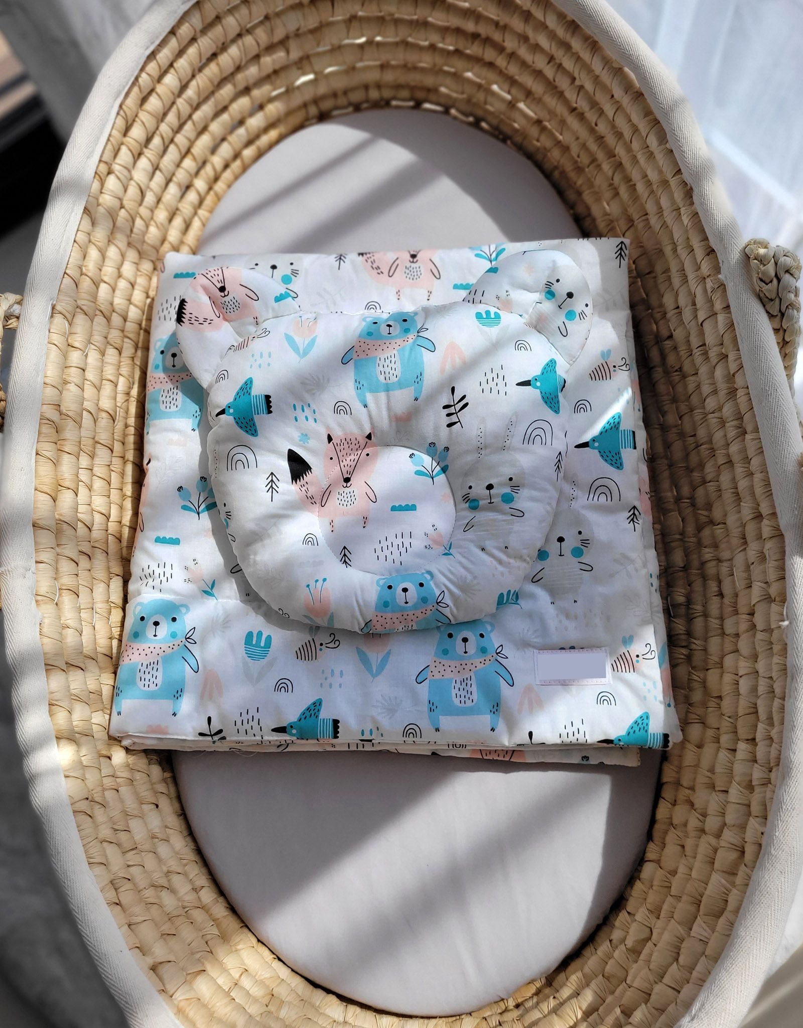 Antklodė su pagalvėle Teddy – 2 dalių komplektas – mėlyni meškiukai - Image 4
