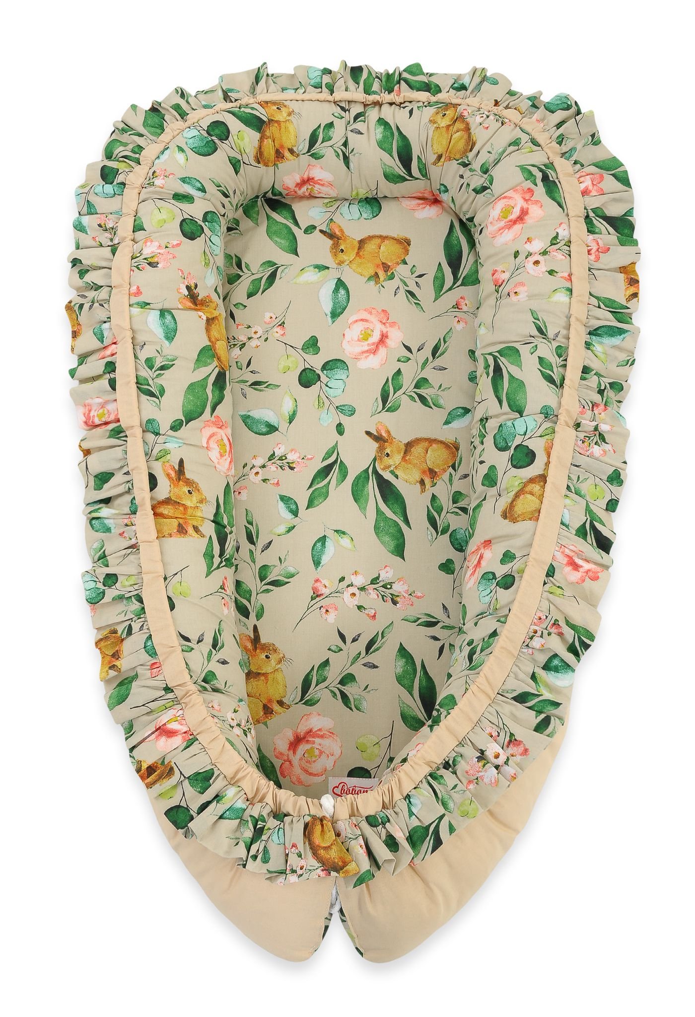 Kūdikio lizdas Premium Cocoon naujagimiams su klostėmis - triušis su gėlėmis - Image 3