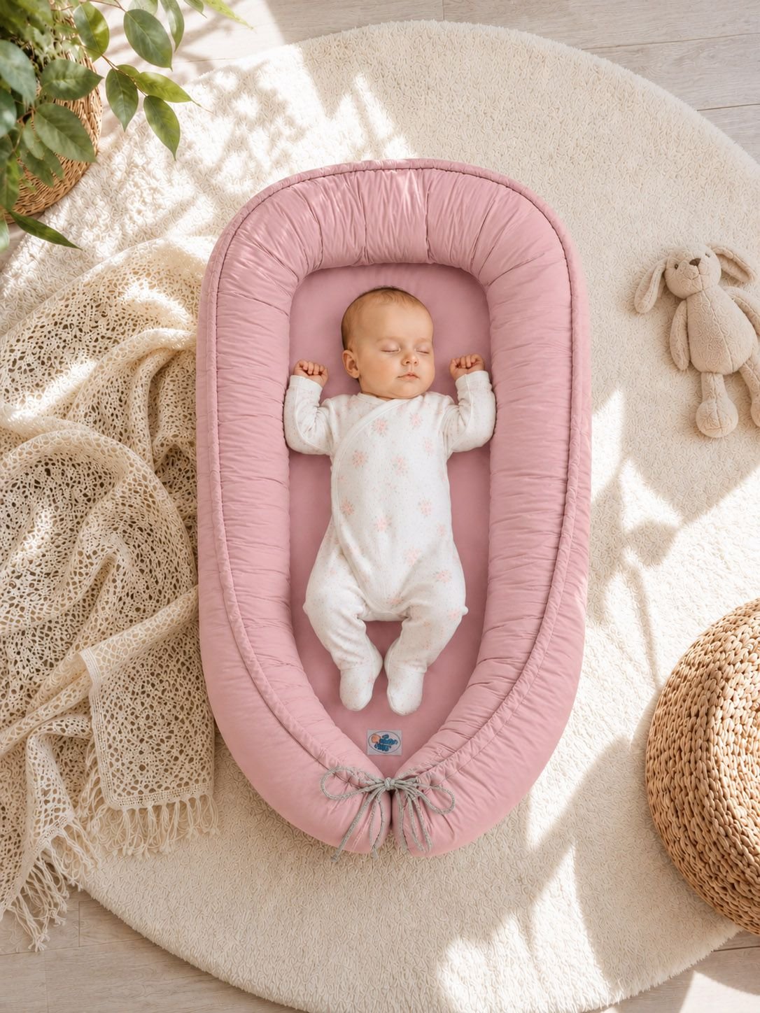 Kūdikio lizdas dvipusis Premium Cocoon naujagimiams MY SWEET BABY - pastelinė rožinė - Image 2