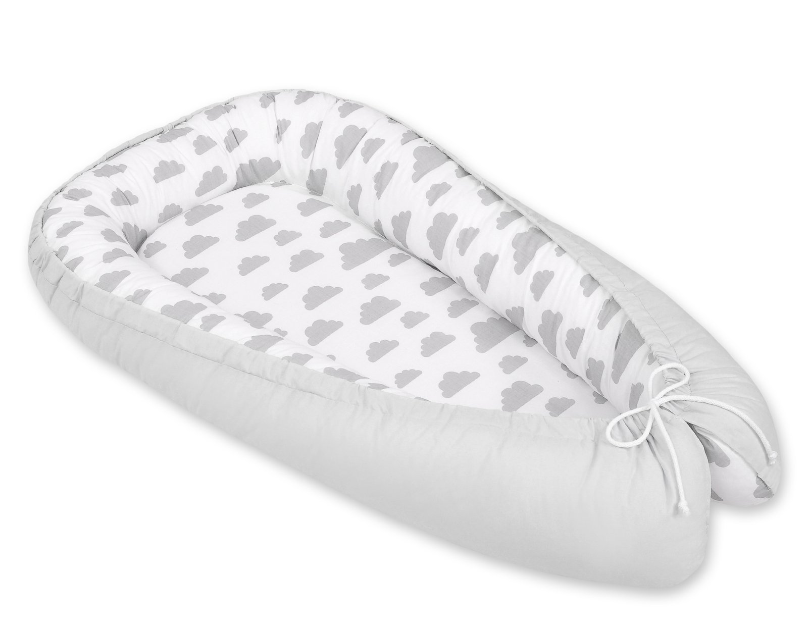 Kūdikio lizdas dvipusis Premium Cocoon naujagimiams BOBONO - debesys pilka/pilka - Image 2