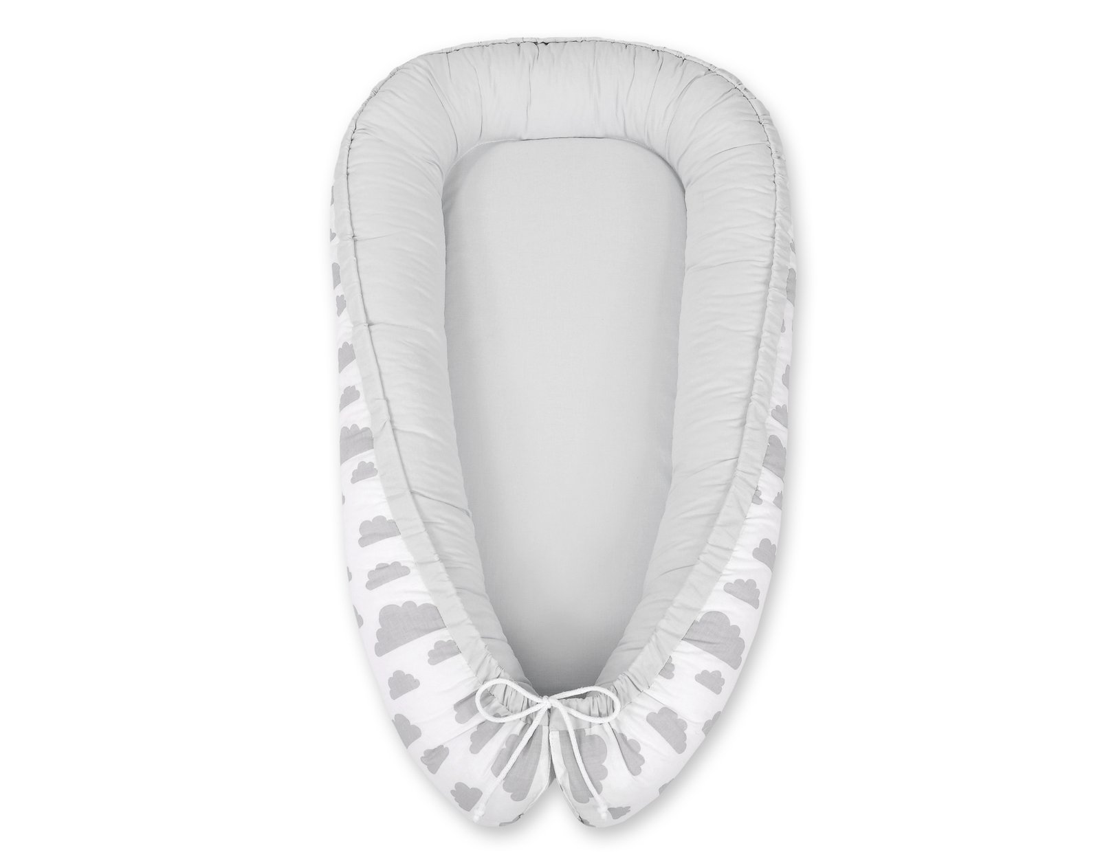 Kūdikio lizdas dvipusis Premium Cocoon naujagimiams BOBONO - debesys pilka/pilka - Image 3