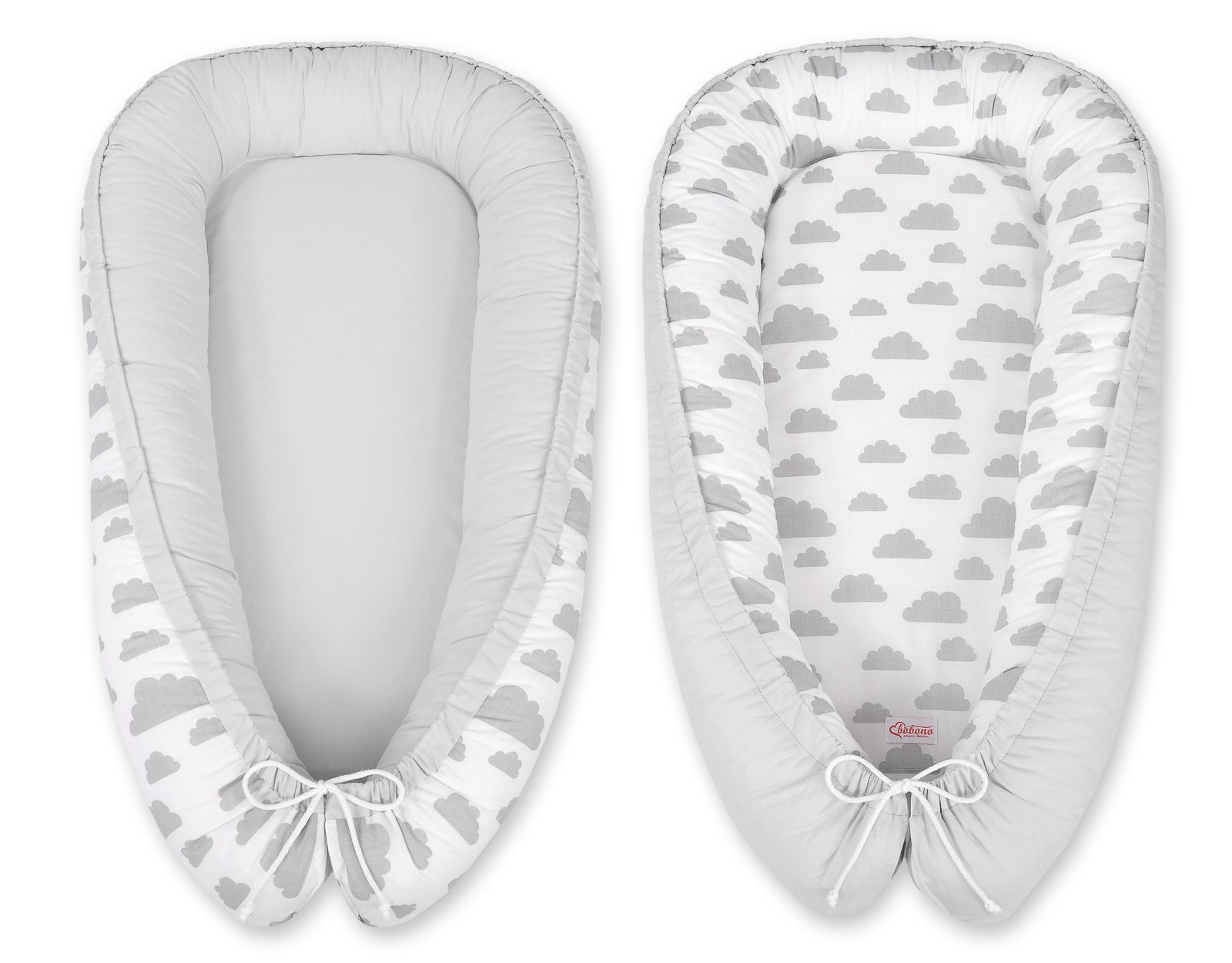 Kūdikio lizdas dvipusis Premium Cocoon naujagimiams BOBONO - debesys pilka/pilka - Image 4