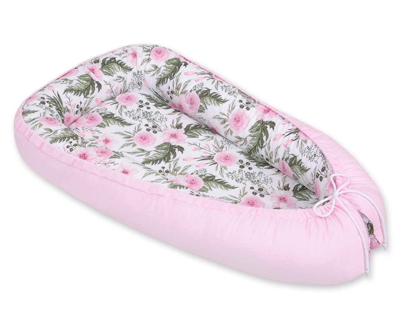 Kūdikio lizdas dvipusis Premium Cocoon naujagimiams MY SWEET BABY - bijūnų gėlė rožinė/rožinė - Image 2