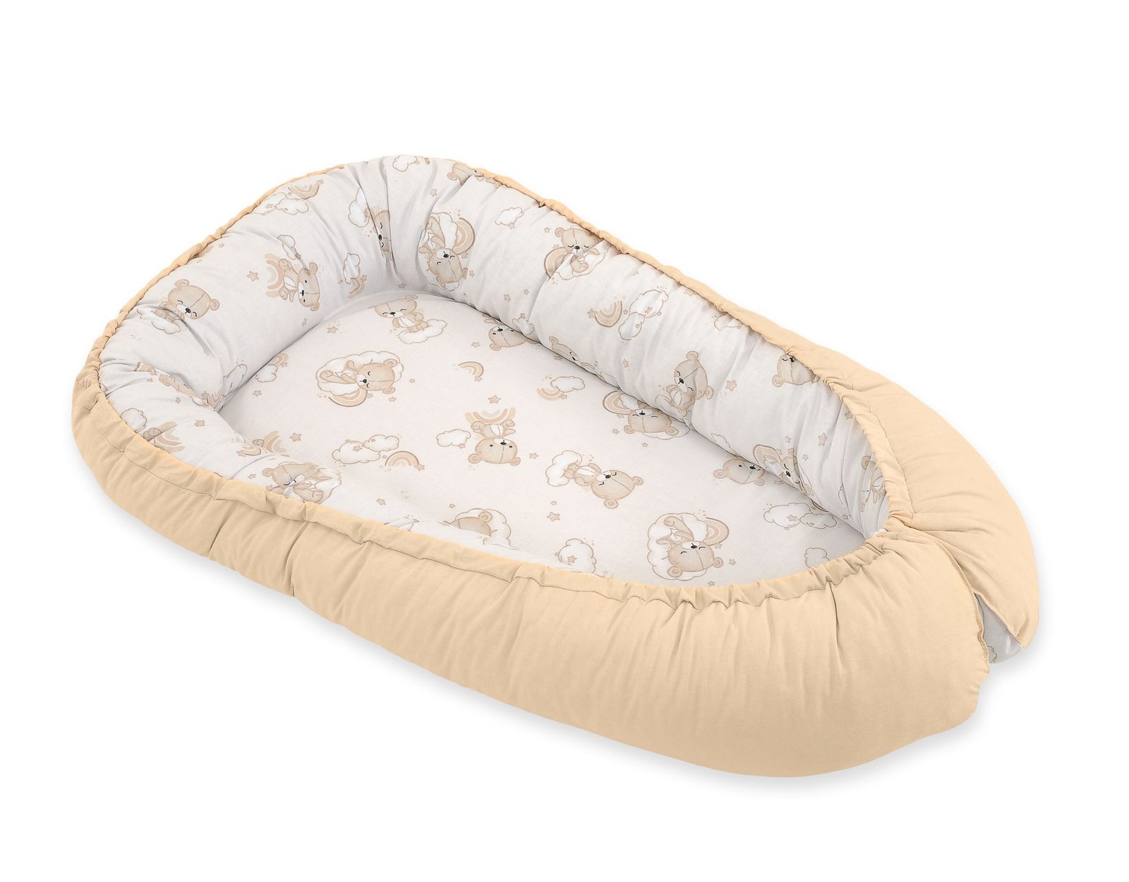 Kūdikio lizdas dvipusis Premium Cocoon naujagimiams BOBONO - vaivorykštė, smėlio meškiukas/smėlio - Image 2