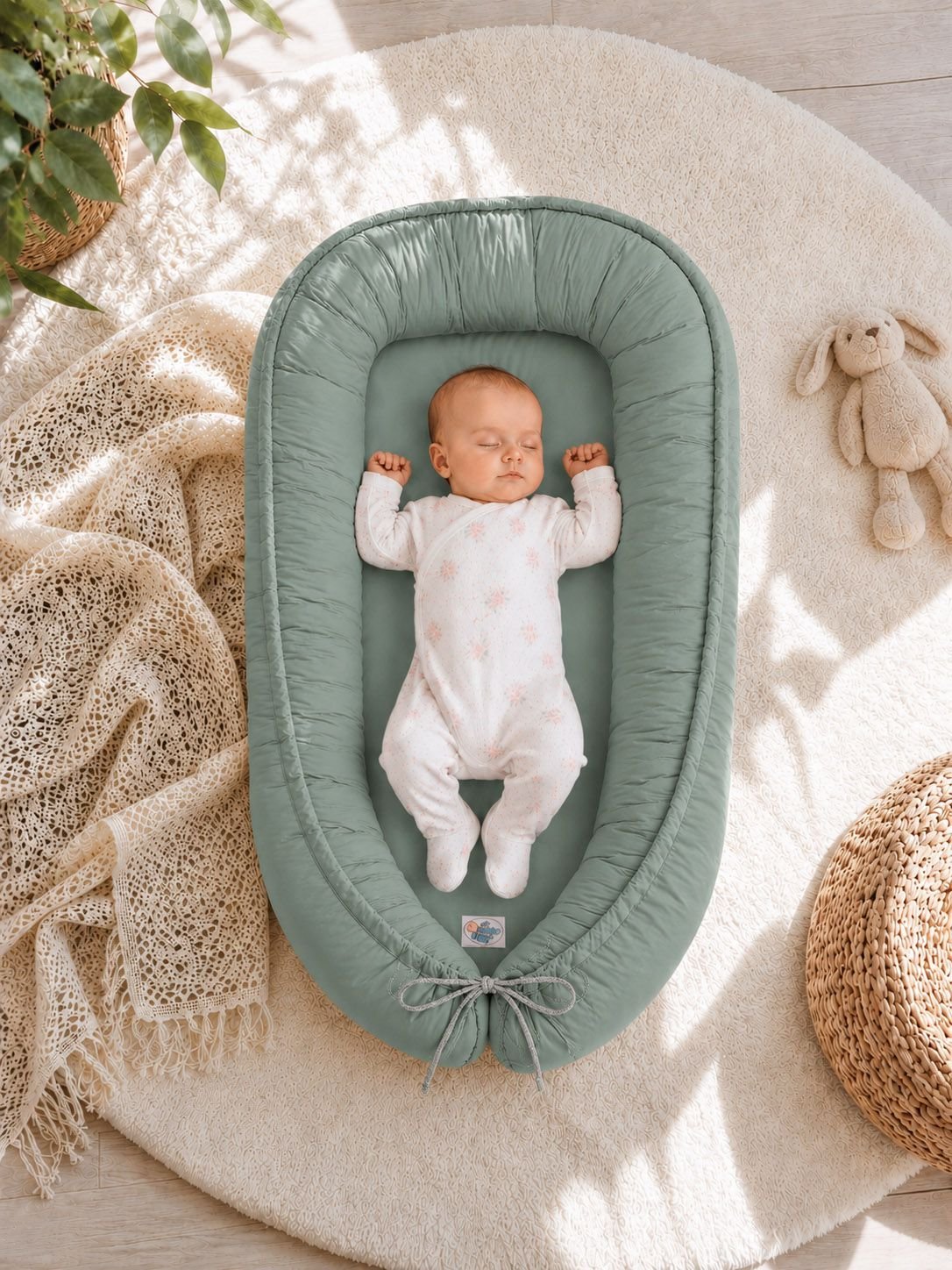 Kūdikio lizdas dvipusis Premium Cocoon naujagimiams MY SWEET BABY - pastelinė žalia - Image 2